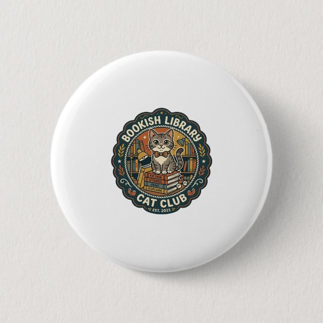 Bookish Library Cat POD Vector Art - Bookish Libra 6 Cm Round Badge (Front)