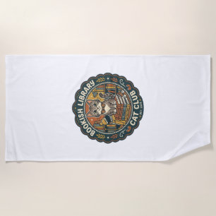 Bookish Library Cat POD Vector Art - Bookish Libra Beach Towel