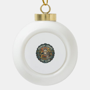 Bookish Library Cat POD Vector Art - Bookish Libra Ceramic Ball Christmas Ornament