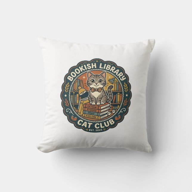 Bookish Library Cat POD Vector Art - Bookish Libra Cushion (Front)