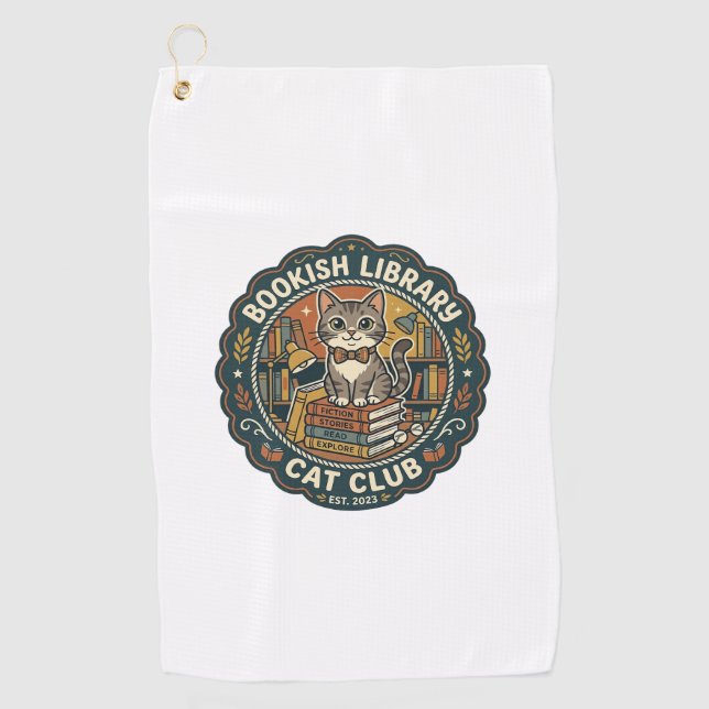 Bookish Library Cat POD Vector Art - Bookish Libra Golf Towel (Front)