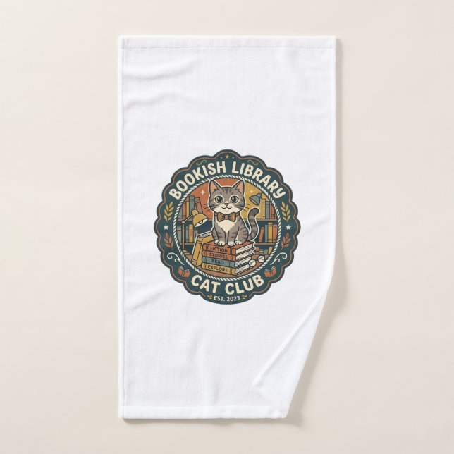 Bookish Library Cat POD Vector Art - Bookish Libra Hand Towel (Hand Towel)