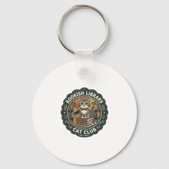 Bookish Library Cat POD Vector Art - Bookish Libra Key Ring (Front)
