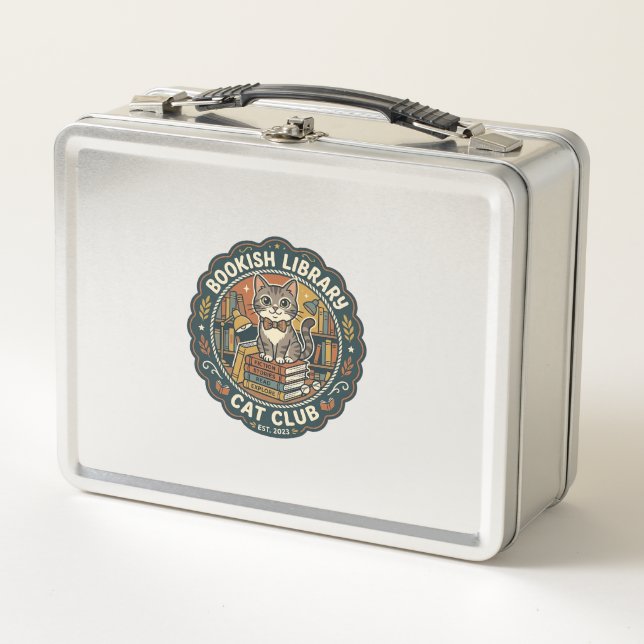 Bookish Library Cat POD Vector Art - Bookish Libra Metal Lunch Box (Front)