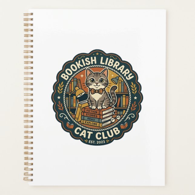 Bookish Library Cat POD Vector Art - Bookish Libra Planner (Front)