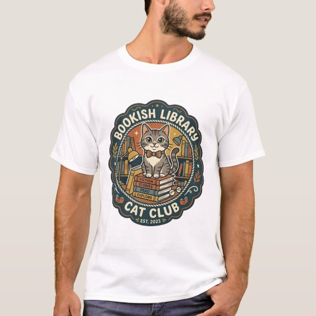 Bookish Library Cat POD Vector Art - Bookish Libra T-Shirt (Front)
