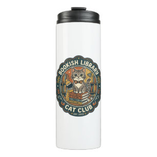 Bookish Library Cat POD Vector Art - Bookish Libra Thermal Tumbler