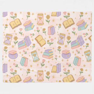 Bookish Magic Pastel Girl Pink Fleece Blanket