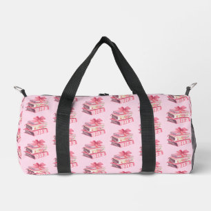 Bookish pink watercolor bow reading love girly duffle bag