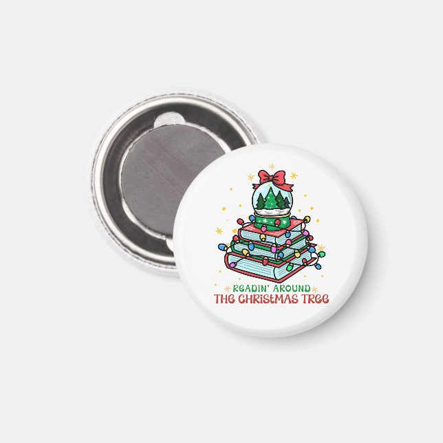 Bookish Reading Around the Christmas Tree  Magnet (Front/Back)