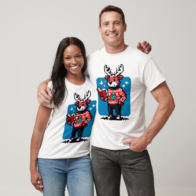 Bookish Reindeer - Cozy Pixel Art Christmas Design T-Shirt (Unisex)