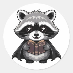 Bookish Vampire Raccoon Gothic Classic Round Sticker