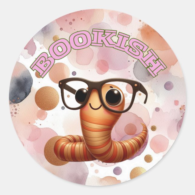 Bookish Worm Whimsical Sticker (Front)