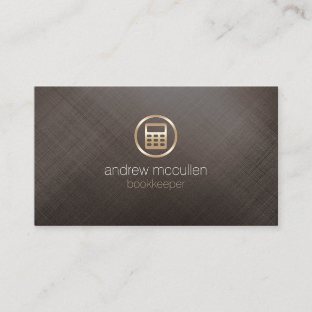 Bookkeeper Calculator Icon Gold Brushed Metal Business Card (Front)