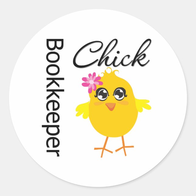 Bookkeeper Chick Classic Round Sticker (Front)