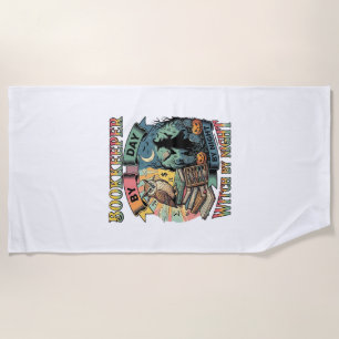 Bookkeeper Day Witch Night Halloween Owl Books Pum Beach Towel
