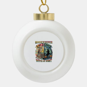 Bookkeeper Day Witch Night Halloween Owl Books Pum Ceramic Ball Christmas Ornament