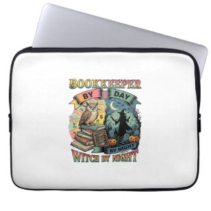 Bookkeeper Day Witch Night Halloween Owl Books Pum Laptop Sleeve