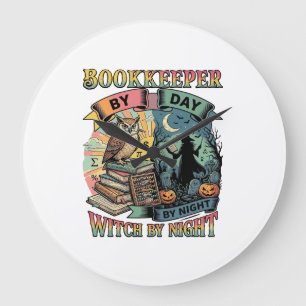 Bookkeeper Day Witch Night Halloween Owl Books Pum Large Clock