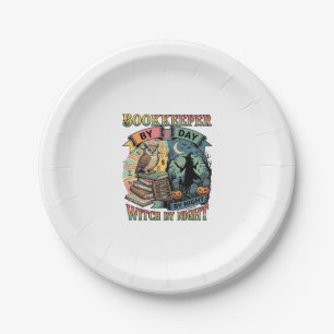 Bookkeeper Day Witch Night Halloween Owl Books Pum Paper Plate