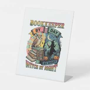 Bookkeeper Day Witch Night Halloween Owl Books Pum Pedestal Sign