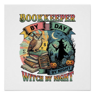Bookkeeper Day Witch Night Halloween Owl Books Pum Poster