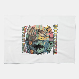 Bookkeeper Day Witch Night Halloween Owl Books Pum Tea Towel