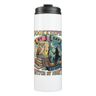 Bookkeeper Day Witch Night Halloween Owl Books Pum Thermal Tumbler
