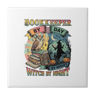 Bookkeeper Day Witch Night Halloween Owl Books Pum Tile