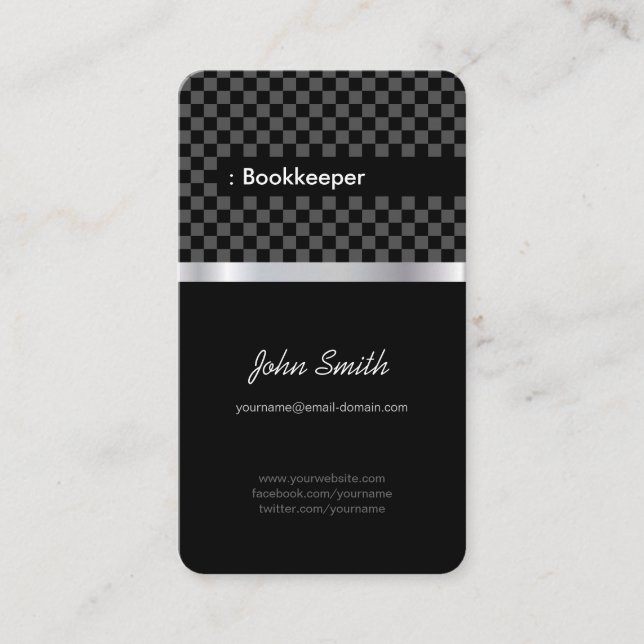 Bookkeeper - Elegant Black Chessboard Business Card (Front)