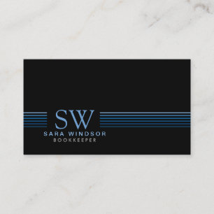 Bookkeeper Financial Services BlueStriped Monogram Business Card