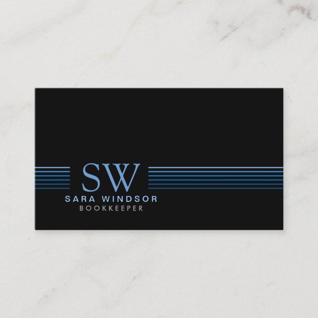 Bookkeeper Financial Services BlueStriped Monogram Business Card (Front)