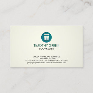Bookkeeper Financial Services Calculator GreenIcon Business Card