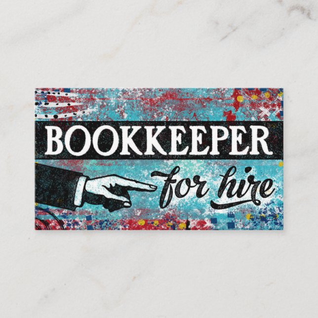 Bookkeeper For Hire Business Cards - Blue Red (Front)