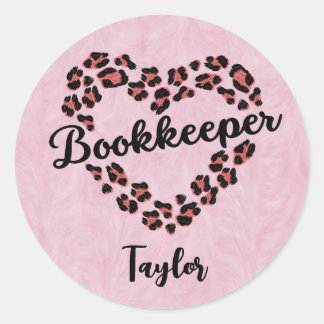 Bookkeeper Leopard Heart Frame Pink Classic Round Sticker
