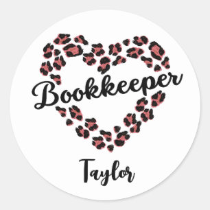 Bookkeeper Leopard Heart Frame White Classic Round Sticker