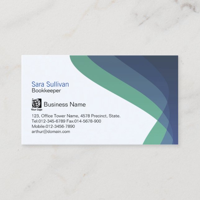 Bookkeeper Right Blue Hued Streams Professional Business Card (Front)