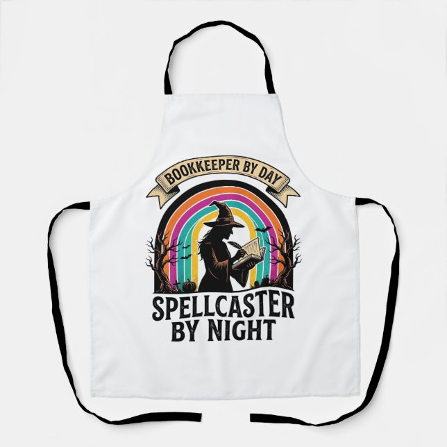 Bookkeeper Witch Retro Halloween Accounting Design Apron (Front)