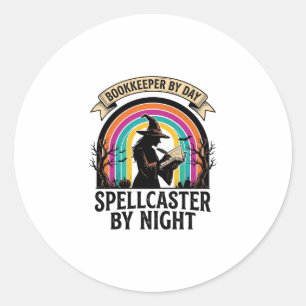 Bookkeeper Witch Retro Halloween Accounting Design Classic Round Sticker