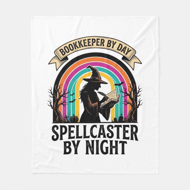 Bookkeeper Witch Retro Halloween Accounting Design Fleece Blanket (Front)