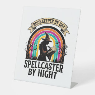 Bookkeeper Witch Retro Halloween Accounting Design Pedestal Sign