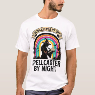 Bookkeeper Witch Retro Halloween Accounting Design T-Shirt