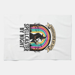 Bookkeeper Witch Retro Halloween Accounting Design Tea Towel