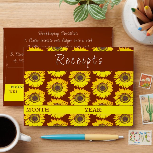 Bookkeeping Checklist Sunflowers Receipt Envelope (Desk)