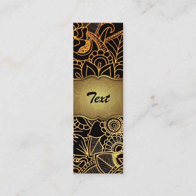 Bookmark Business Card Floral Doodle Gold G523 (Front)