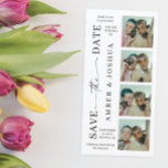 Bookmark Photo Booth Unique Save The Date<br><div class="desc">This design features a fun photo booth style format. Easily add your 4 square photos (simply take 4 selfies with your phone,  crop and upload!). Click the "Click to customise further" button to edit the text colours and background colour.</div>