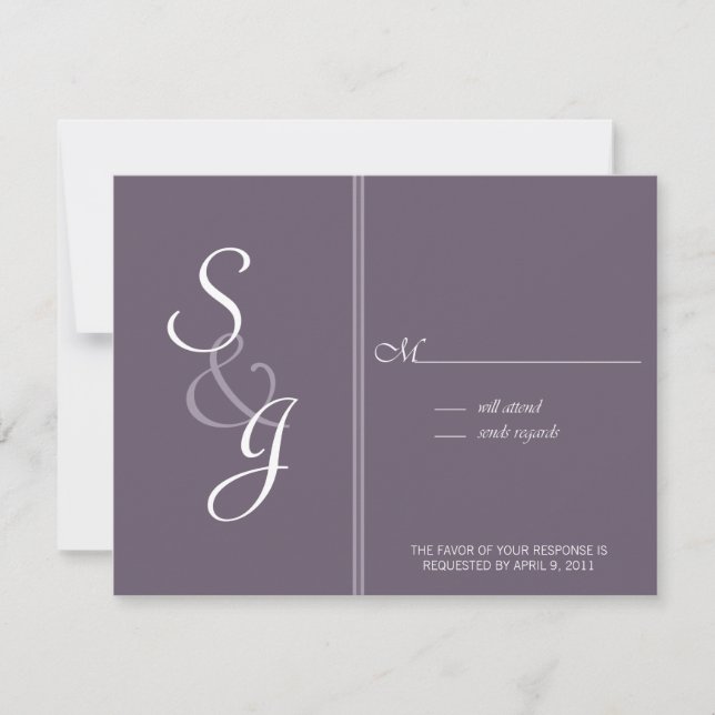 Bookmarked Wedding Response Card-eggplant (Front)