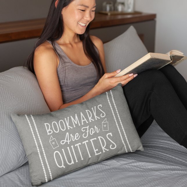 Bookmarks Are For Quitters | Reading Lover Quote Lumbar Cushion (Creator Uploaded)