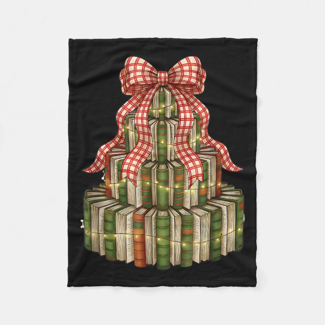 Bookmas Tree Christmas Librarian Book Lover Holida Fleece Blanket (Front)