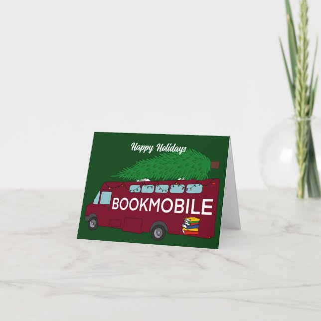 Bookmobile with Christmas Tree on Top Custom Card (Front)